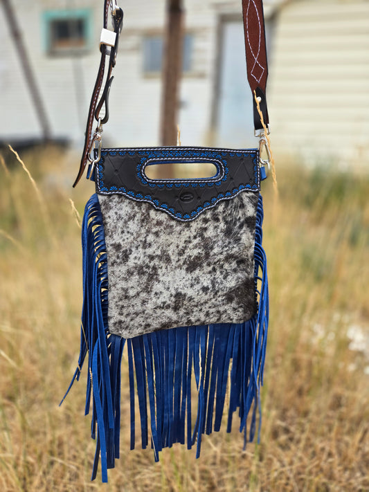 Cowhide & Vintage Blue Purse