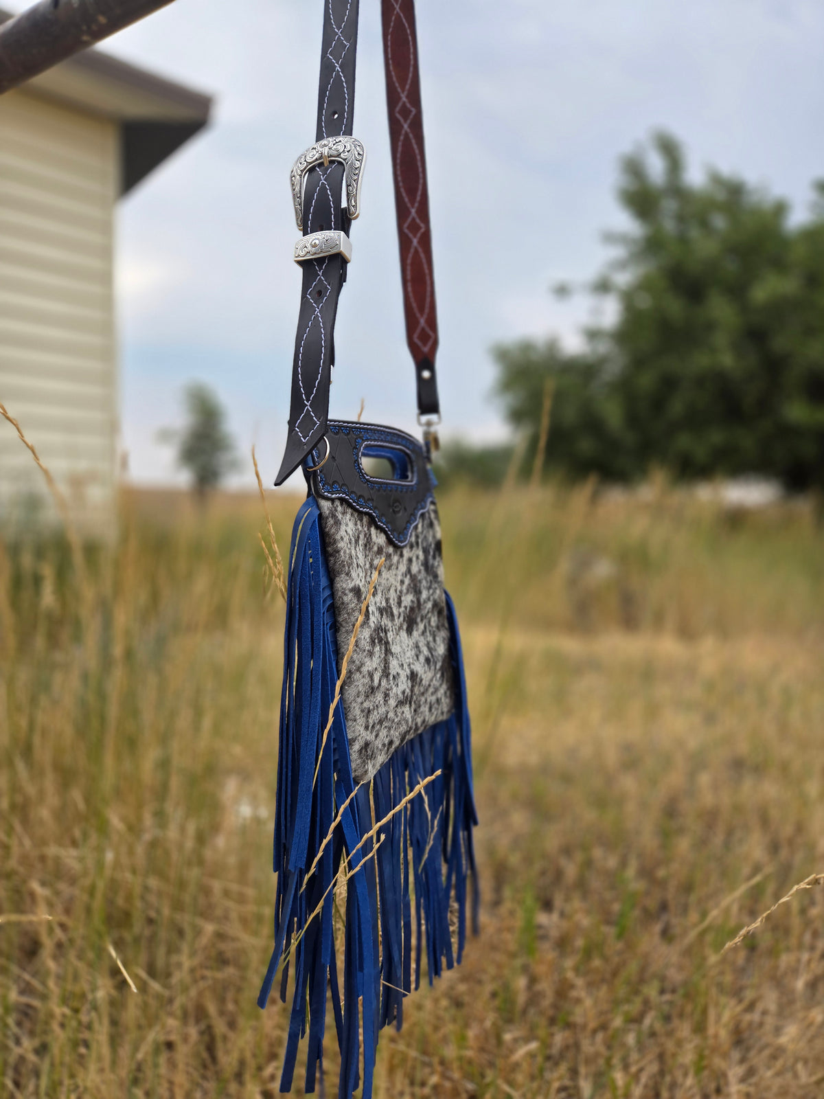 Cowhide & Vintage Blue Purse