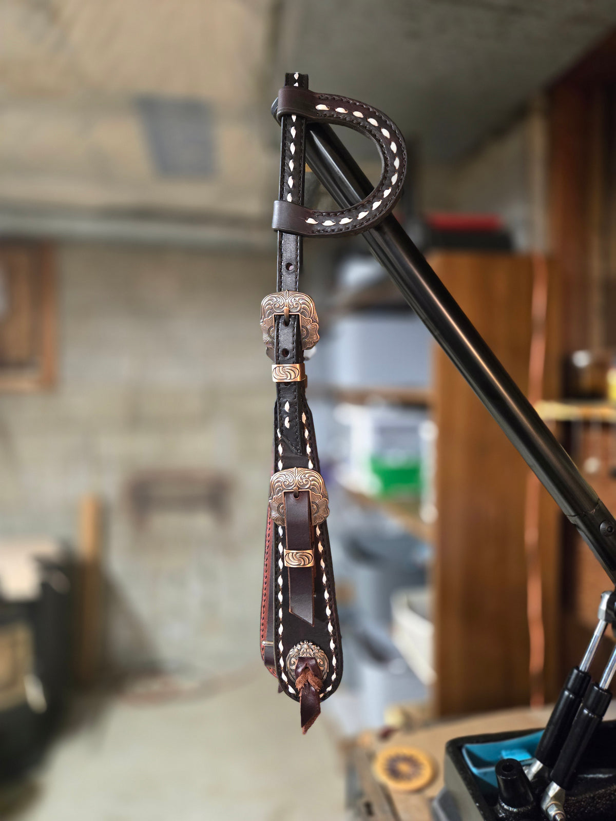 Chocolate and White Buckstitched Headstall