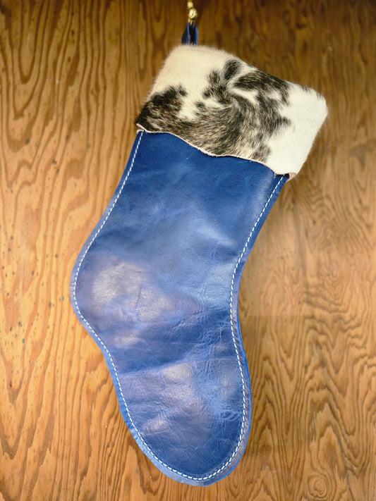 Vintage Blue Stocking with Cowhide
